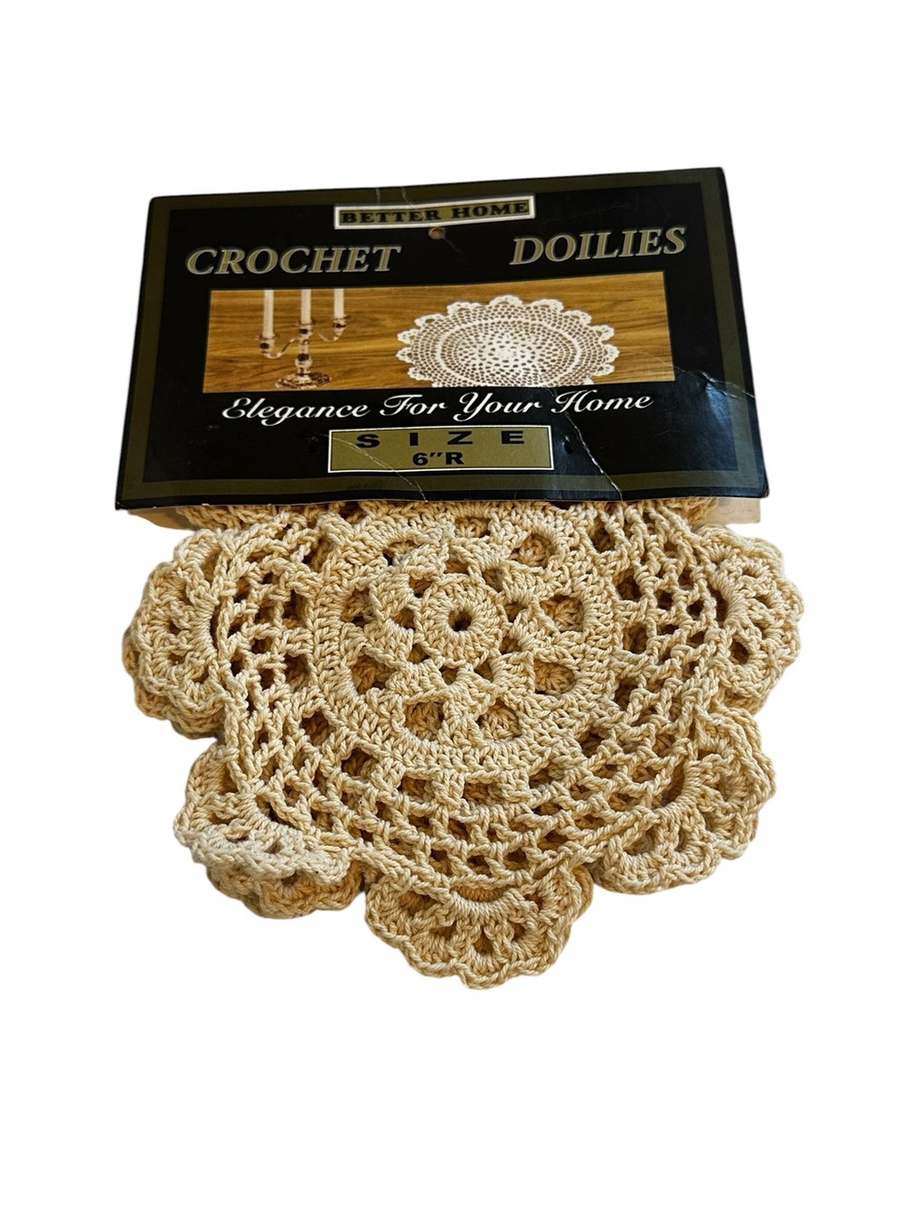 Vintage 4 Piece 6” Round Scalloped Crochet Lace Doilies Beige